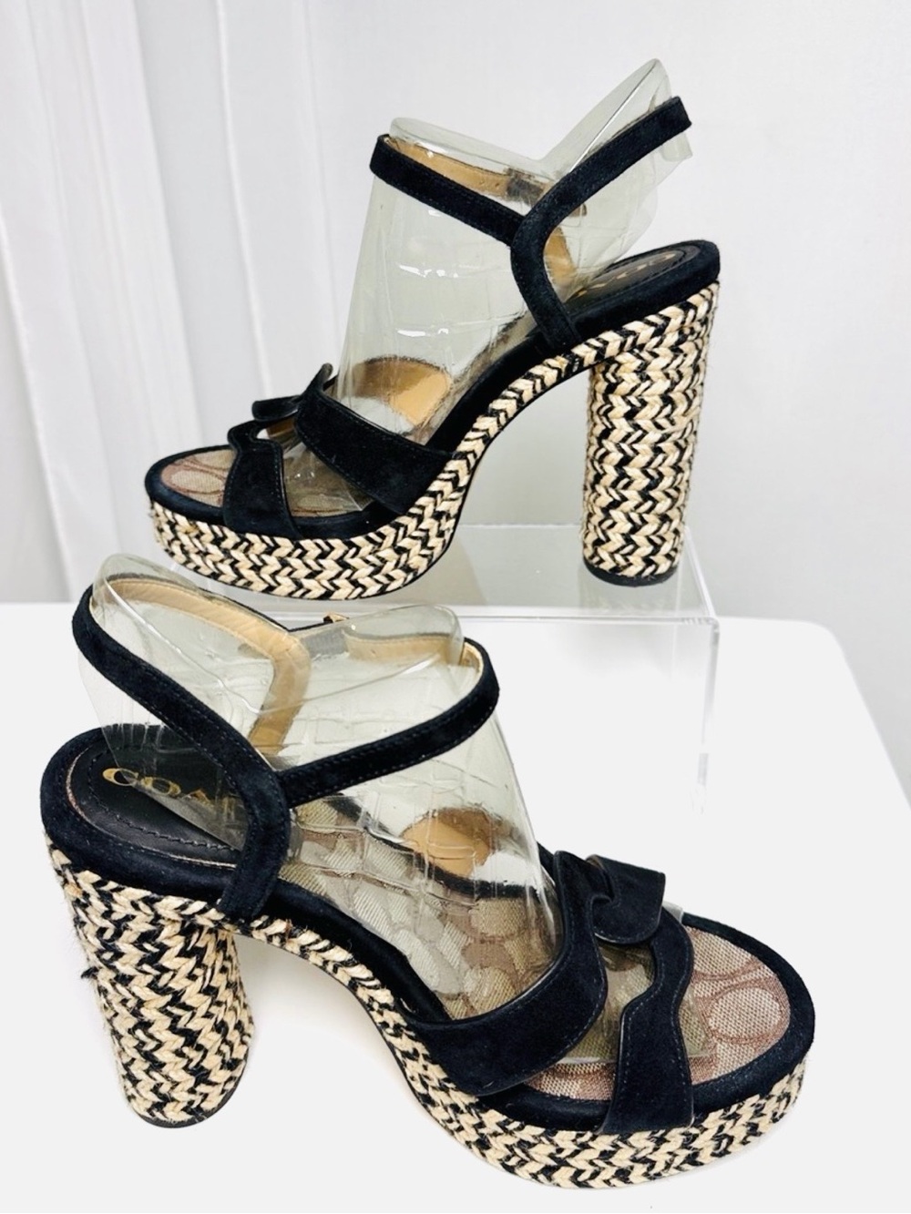 Coach Talina Black Suede Espadrille Platform Sandals C2314 Size 7.5